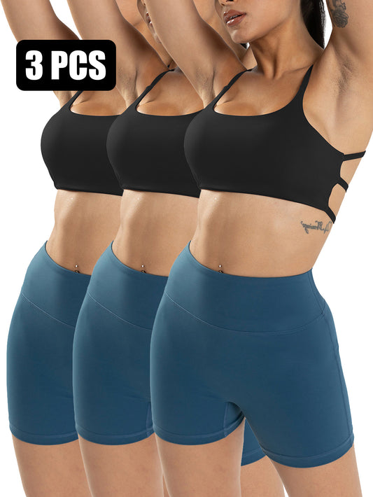 3-Pack Padded Strappy Sports Bras – Medium Support