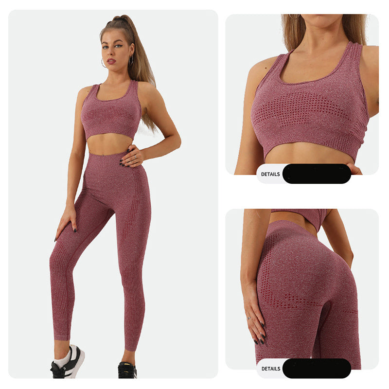 2PCS Seamless Yoga Set – High Waist Leggings & Crop Top Gym Suit